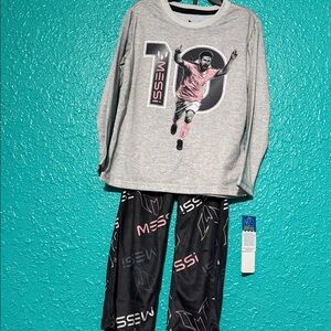 Kids Grey and Black Messi Pajama Set - Long Sleeve Top & Pants